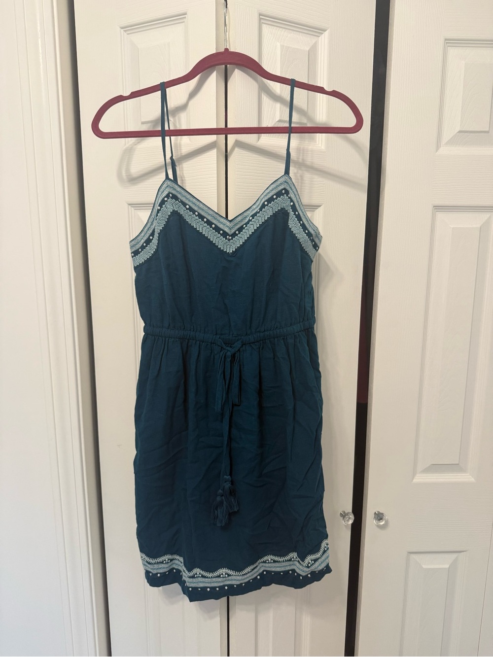 LOFT Beach Teal Embroidered Linen Blend Dress – Small